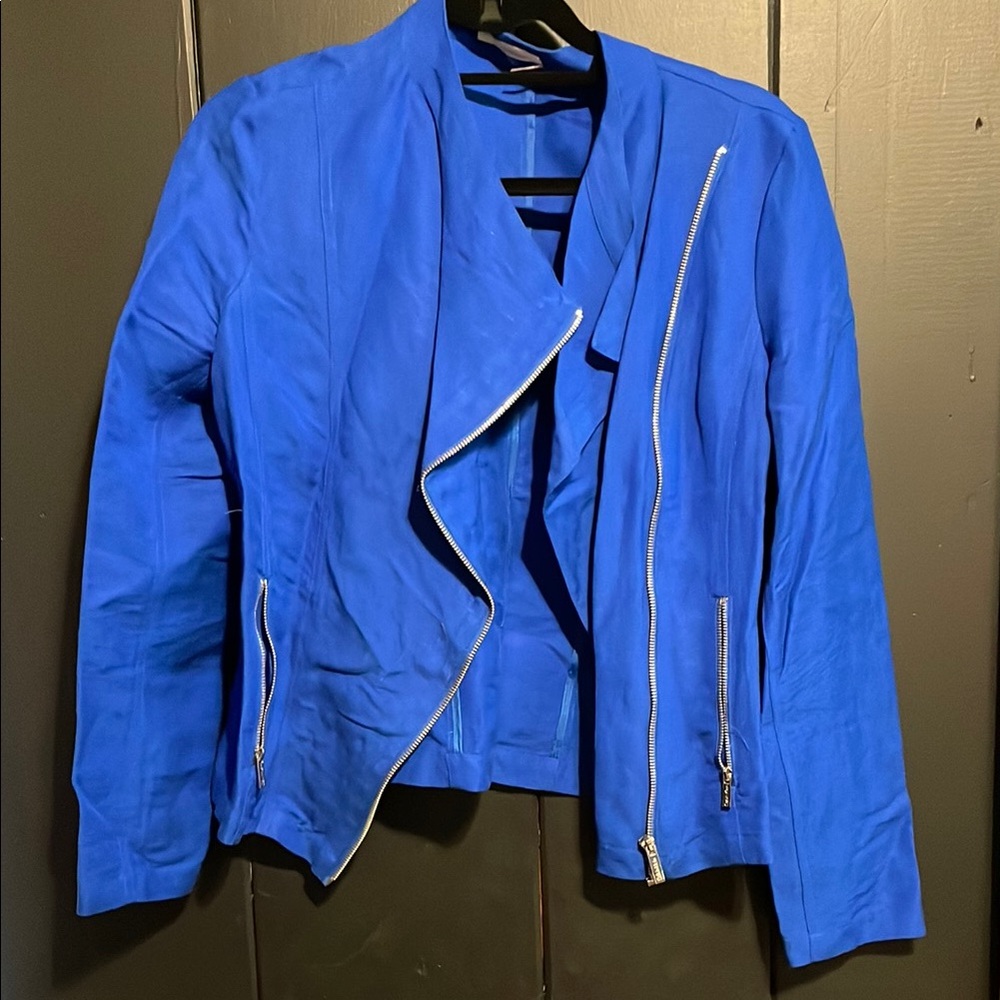 Calvin Klein Blue Moto Jacket with Asymmetrical Zipper